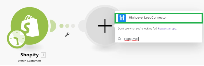 Search HighLevel to connect with shopify