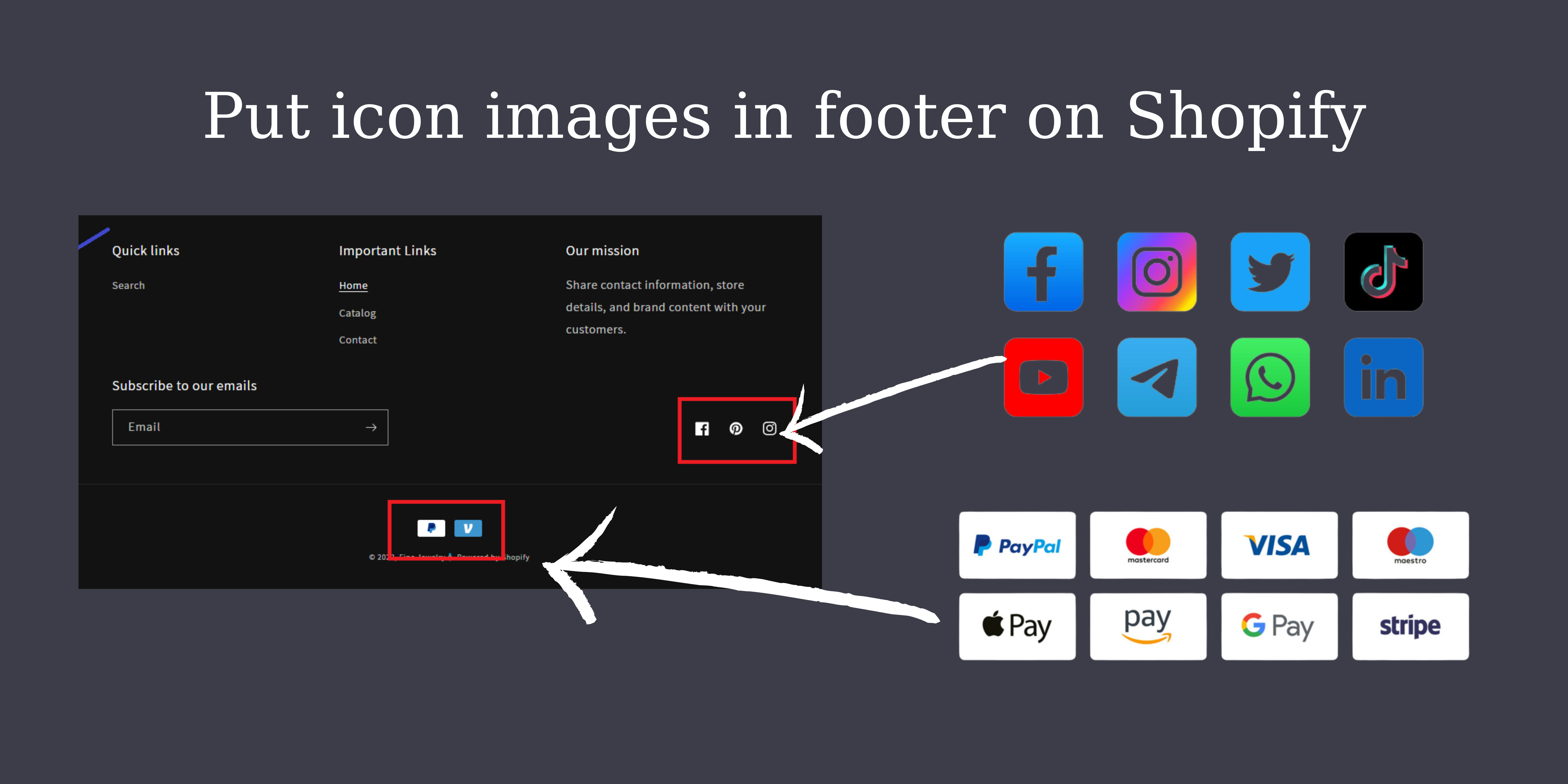 How to put icon images in footer shopify easily